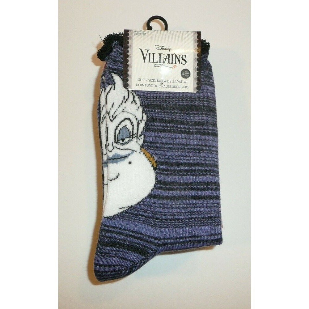 Disney Villains Crew Socks 4 Pairs Ursula Cruella Maleficent Evil Queen Lacy Top